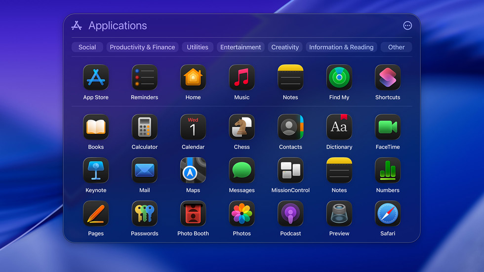 Various app icons on macOS Tahoe displayed in a grid format.