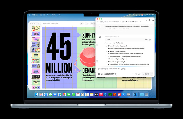 Schermo di un MacBook con Msty Studio e delle flashcard di microeconomia, a evidenziare le potenzialità dell’AI on-device