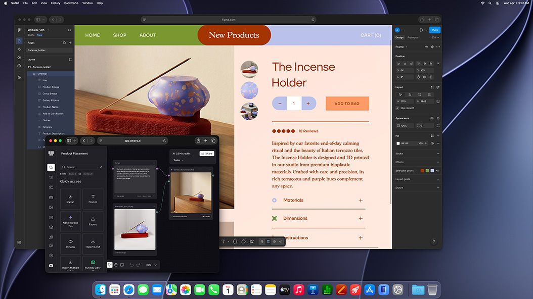 Desain grafis dengan detail tajam yang diperhalus di sebuah aplikasi desain, menunjukkan kemampuan GPU Mac mini dengan M4 dan M4 Pro