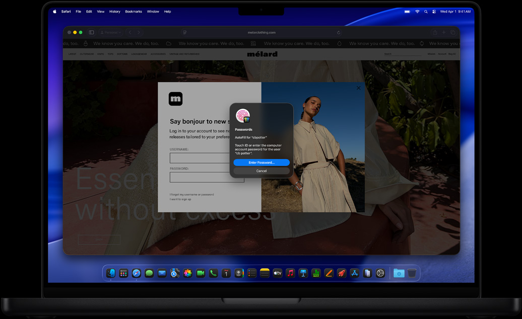 ขณะท่องเว็บใน Safari มีข้อความแจ้งให้ผู้ใช้ใช้ Touch ID เพื่อลงชื่อเข้าเว็บไซต์
