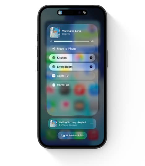 iPhone showing the AirPlay UI for multi-room audio