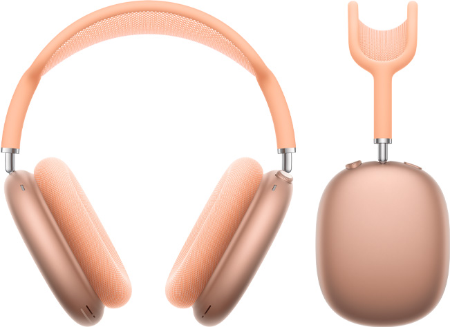 AirPods Max 2 headphones, front exterior and side profile view, orange color
