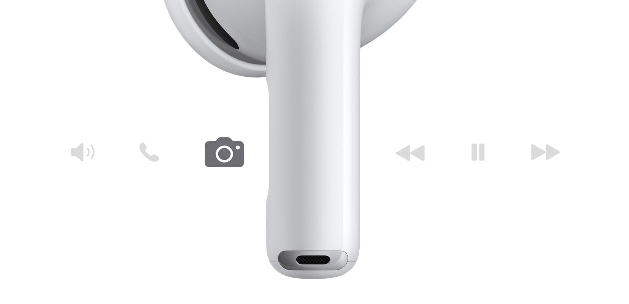 AirPods Pro 3, căști wireless, culoare albă, tijă scurtă
