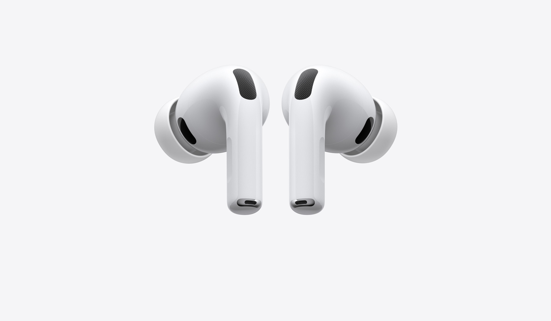 AirPods Pro 3, căști wireless stânga și dreapta, culoare albă, adaptoare auriculare din silicon