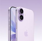 iPhone 17, kleur Lavendel, voorkant, schuin zijaanzicht van achterkant, Fusion-camerasysteem in plateau aan de bovenkant, knop voor Cameraregelaar, schuin zijaanzicht van voorkant met all-screendesign, Actieknop, volumeknoppen en zijknop
