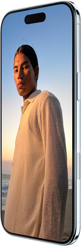 iPhone Air, Rückseite, Farbe Himmelblau, Fusion Hauptkamera-System in der Plattform oben