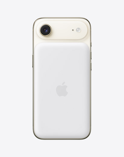 MagSafe 배터리를 부착한 라이트 골드 색상 iPhone Air 뒷면