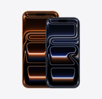 iPhone 17 Pro Max, parte frontal, color naranja cósmico, iPhone 17 Pro, parte frontal, color azul profundo