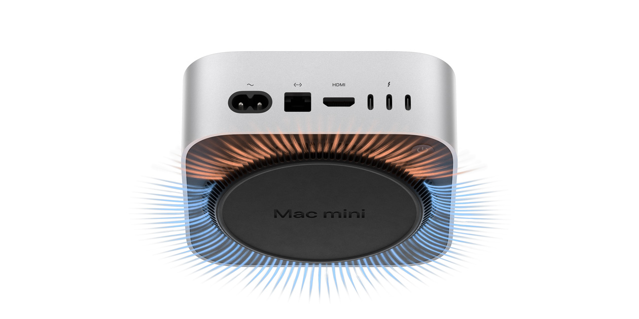 Mac mini, bottom, showing the thermal and ventilation systems underneath the aluminum enclosure