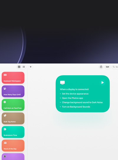 Shortcuts on Mac screen, instructions to run certain tasks upon connecting a display