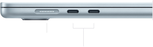 MacBook Air, closed,  left side, showing MagSafe and two Thunderbolt ports
