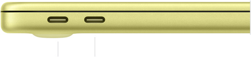13" MacBook Neo mit A18 Pro, zugeklappt, linke Seite mit USB 3 (USB‑C) Anschluss und USB 2 (USB‑C)