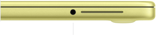 13" MacBook Neo mit A18 Pro, zugeklappt, rechte Seite mit 3,5 mm Kopfhöreranschluss