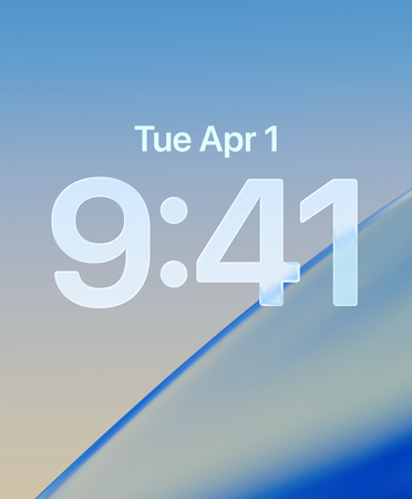 Lock Screen showing a Liquid Glass typeface for the time