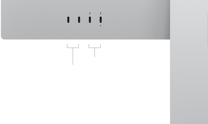 Rückansicht des Studio Display XDR mit zwei USB‑C Anschlüssen und zwei Thunderbolt 5 Anschlüssen